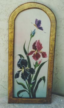 Contemporary Irises with Butterfly - Margot Clark